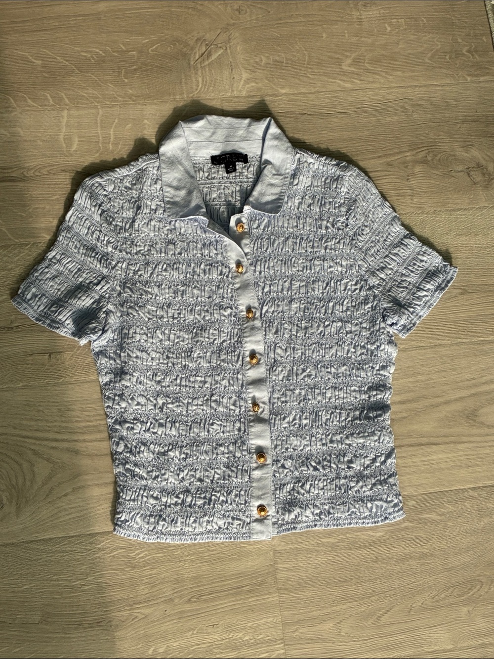 J. Crew Smocked button-up shirt in cotton-blend voile Perwinkle Blue Medium